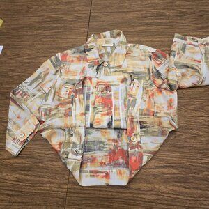 CHICO'S Women's Linen Blend Abstract Print Long Sleeves Shirt Jacket - Size 2